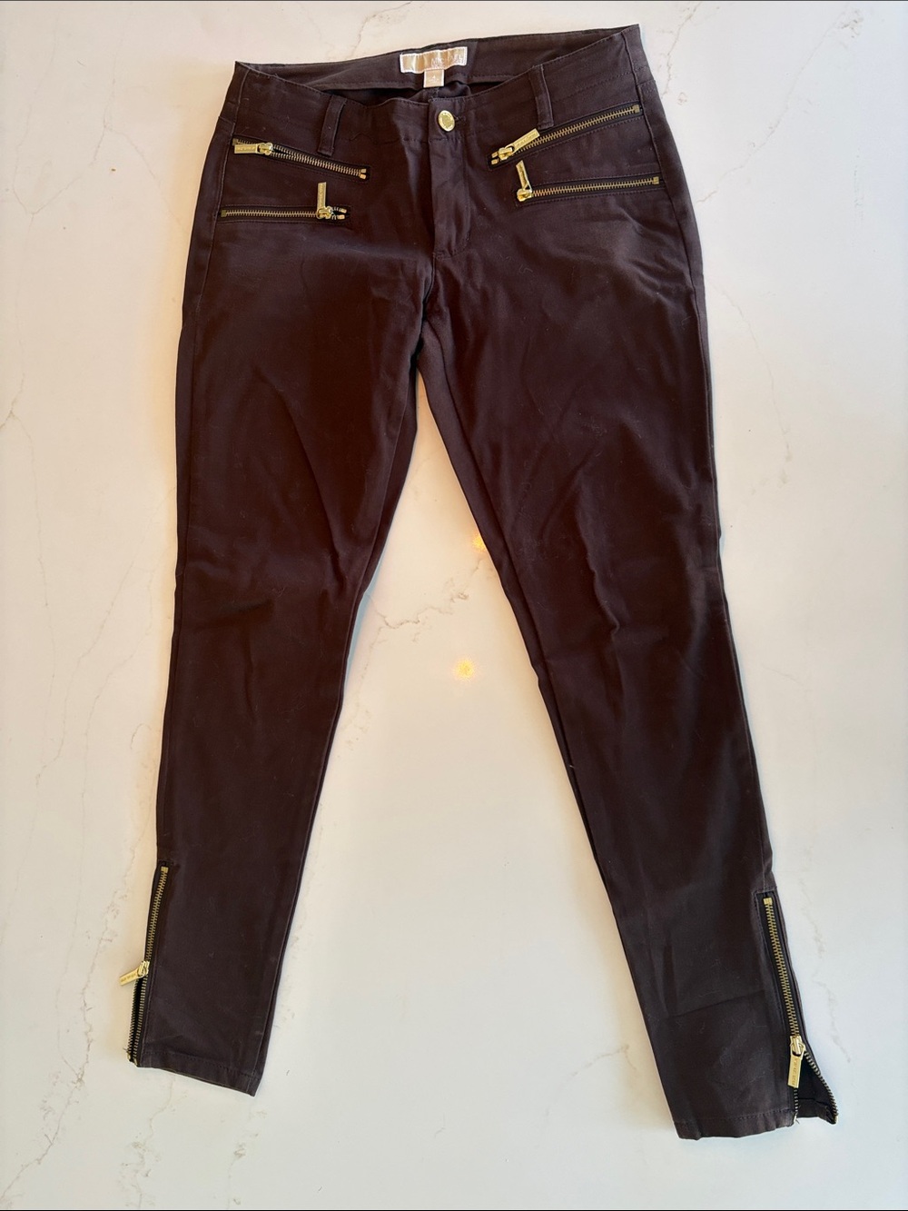 Michael Kors Black Chino-Style Pants with Gold Zippers